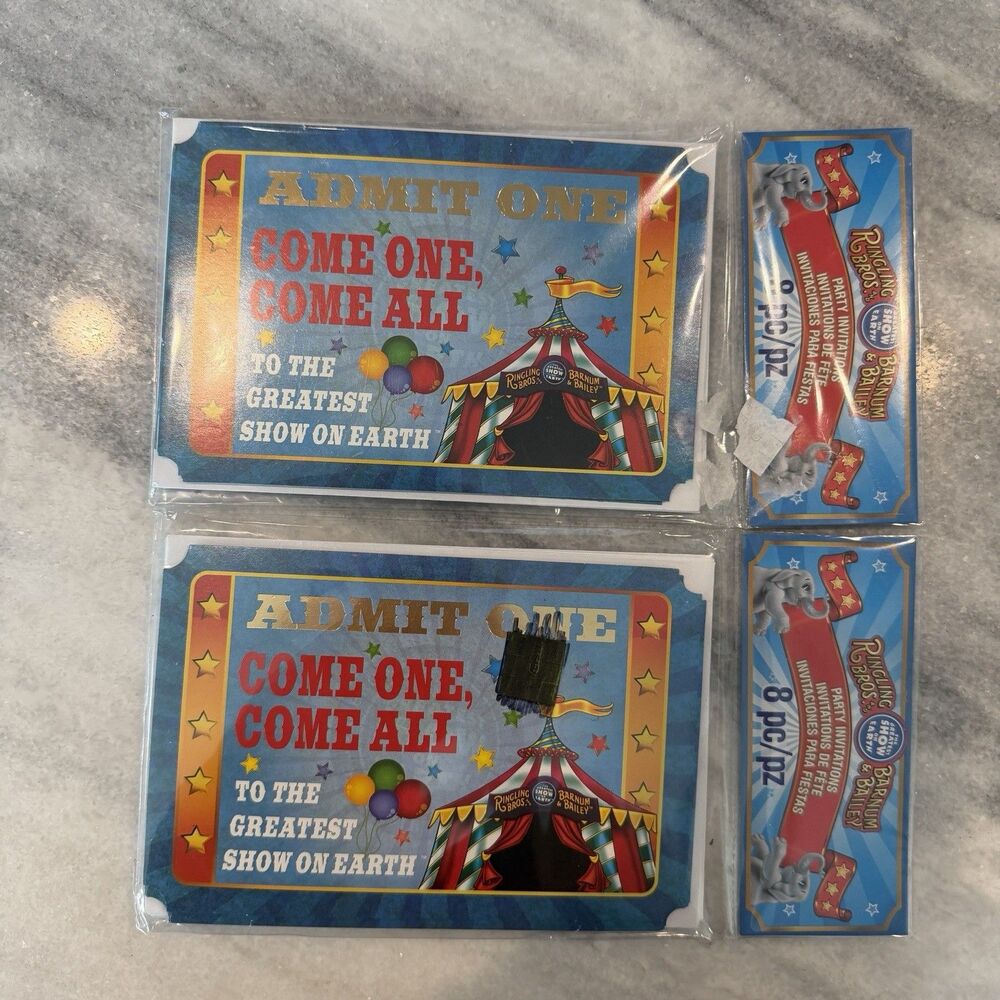 Ringling Brothers Barnum & Bailey Circus Birthday Party Invitations 16 Ct Ticket